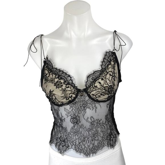 NEW Commense Black Floral Lace Sheer Sleeveless Cami Camisole Crop Tank Top Sz S - Picture 1 of 5